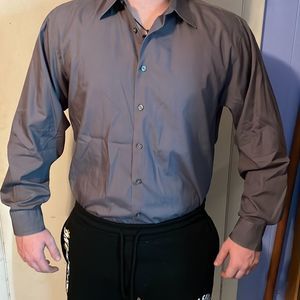 Regular fit Grey Calvin Klein Long Sleeve Button Up Dress Shirt